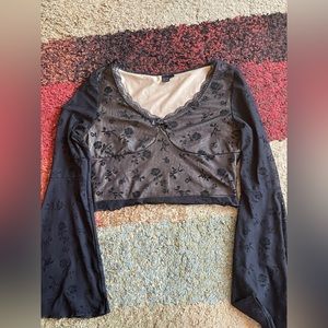 Cropped black floral top- Large, shein, good condition.